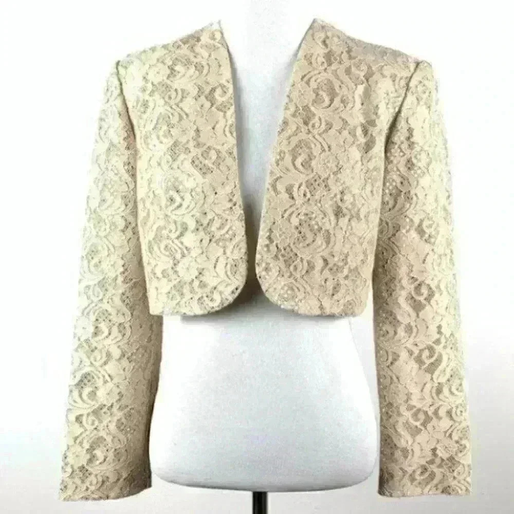 Women’s shrug jacket cream lace sequins evening - Picture 2 of 11